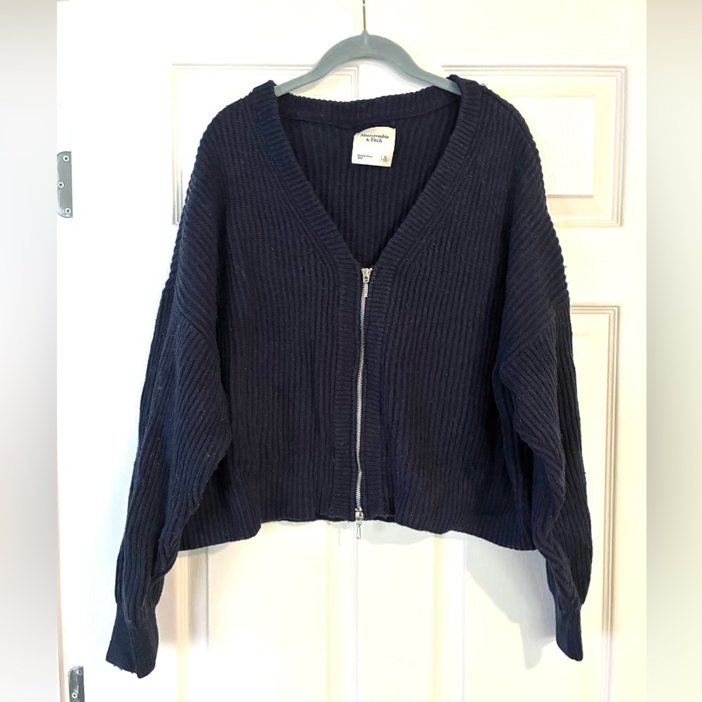 Abercrombie & Fitch Navy Ribbed Double Zip Cardigan